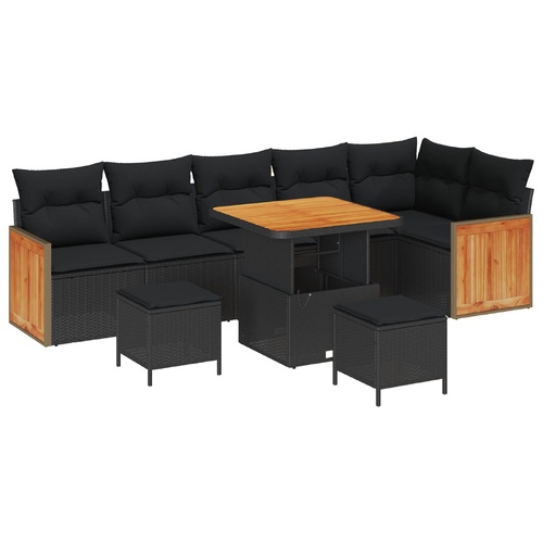 Garden Sofa Set 9 pcs Black Poly Rattan and Powder-coated Steel