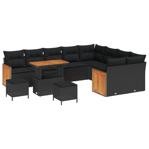 Garden Sofa Set with Cushion 12 pcs Black 90 x 55 x 71 cm
