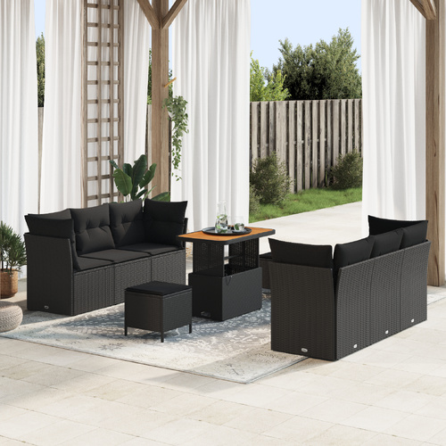 Garden Sofa Set with Cushion 9 pcs Black Poly Rattan