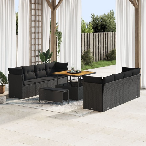 Garden Sofa Set with Cushion 11 pcs Black Poly Rattan