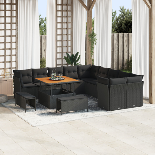 Garden Sofa Set with Cushion 13 pcs Black Poly Rattan