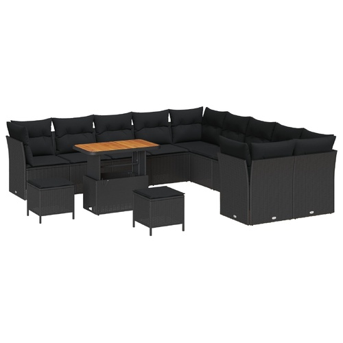 Garden Sofa Set with Cushion with Storage 13 pcs Black