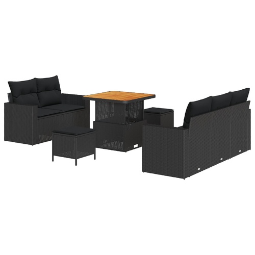 Garden Sofa Set with Cushion 8 pcs Black Poly Rattan
