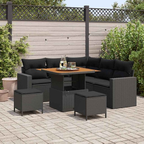 Garden Sofa Set 8 pcs Black Poly rattan and powder-coated steel