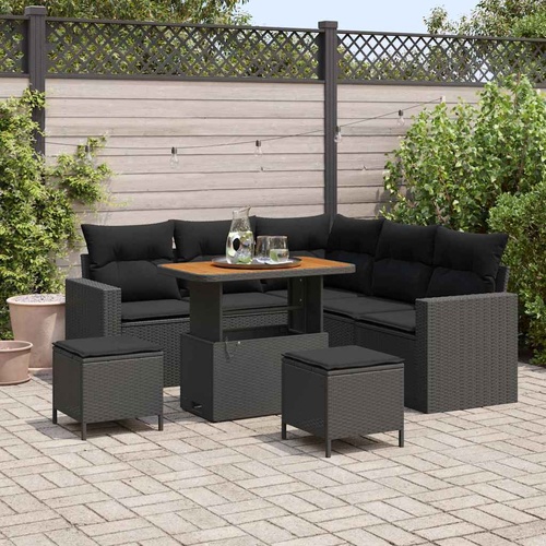 Garden Sofa Set 8 pcs Black Poly rattan and powder-coated steel