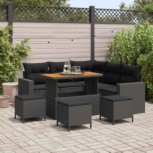 Garden Sofa Set 9 pcs Black Poly rattan and powder-coated steel