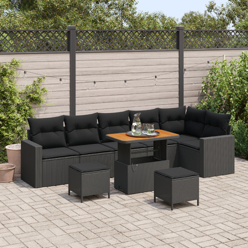 Garden Sofa Set with Cushion 9 pcs Black 90 x 55 x 71 cm