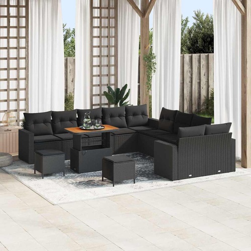 Garden Sofa Set with Cushion 17 pcs Black Poly Rattan