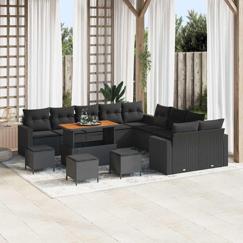 Garden Sofa Set with Cushion 18 pcs Black Poly Rattan