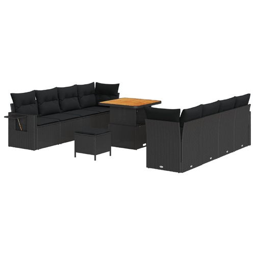 Garden Sofa Set with Cushion 11 pcs Black Poly Rattan