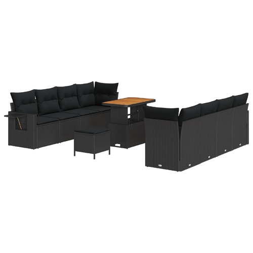 Garden Sofa Set with Cushion 11 pcs Black Poly Rattan