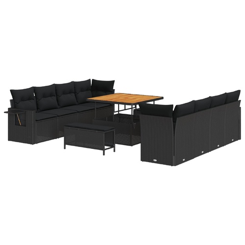 Garden Sofa Set with Cushion 11 pcs Black Poly Rattan