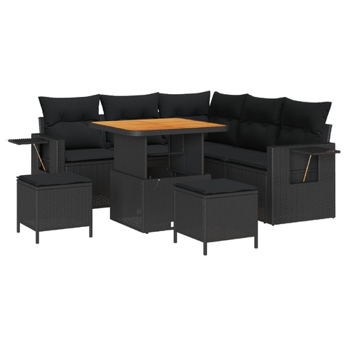 Garden Sofa Set with Cushion 9 pcs Black Poly Rattan