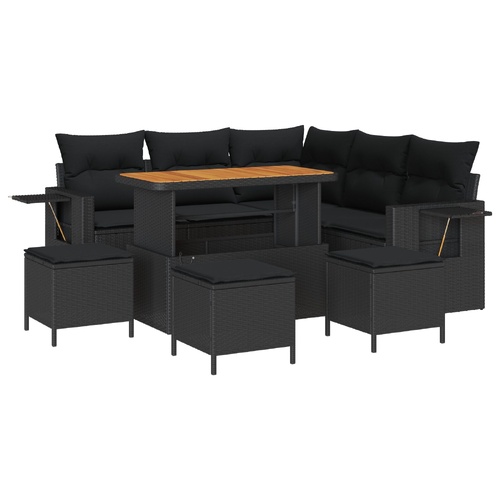 Garden Sofa Set with Cushion 10 pcs Black Poly Rattan