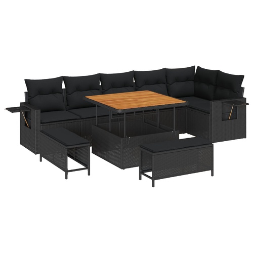 Garden Sofa Set with Cushion 11 pcs Black Poly Rattan