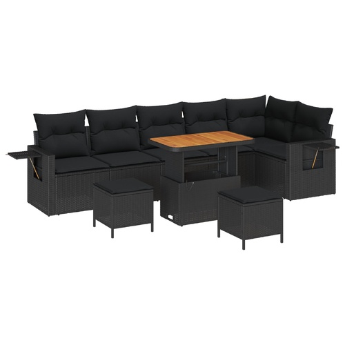 Garden Sofa Set with Cushion 11 pcs Black Poly Rattan