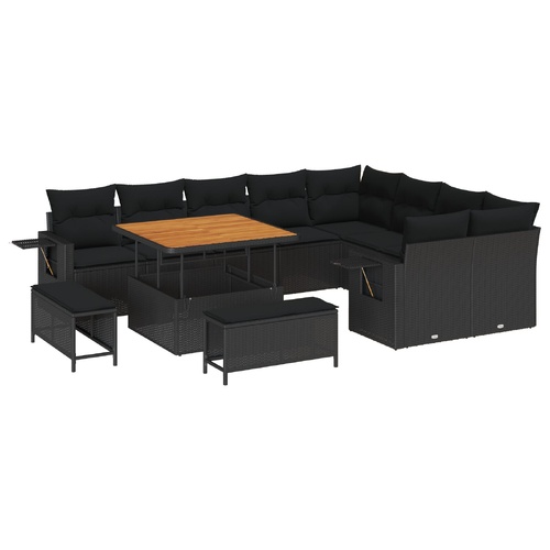 Garden Sofa Set with Cushion 13 pcs Black Poly Rattan