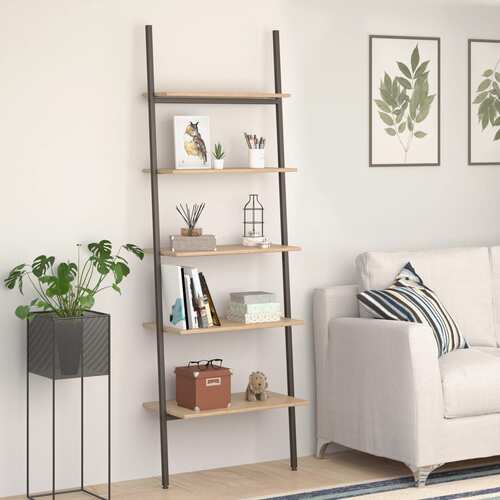 5-Tier Leaning Shelf Light Brown and Black 64x34x185.5 cm