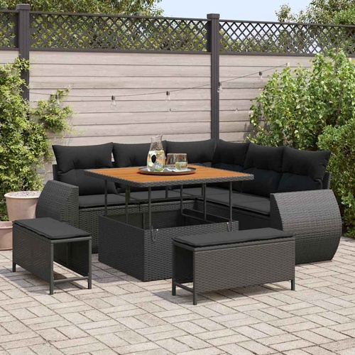 Garden Sofa Set with Cushion 8 pcs Black 100 x 100 x 71 cm