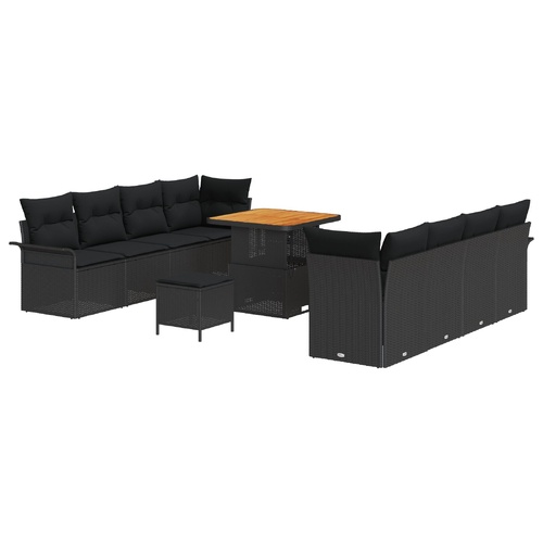 Garden Sofa Set with Cushion with Storage 11 pcs Black