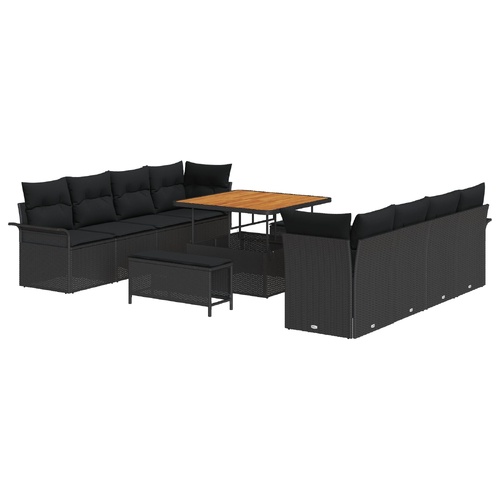 Garden Sofa Set with Cushion with Storage 11 pcs Black