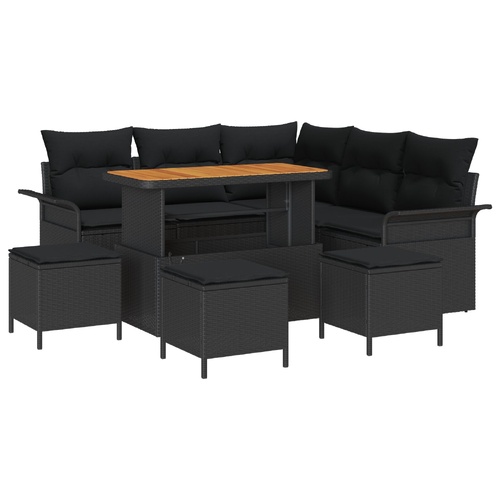 Garden Sofa Set with Cushion with Storage 9 pcs Black