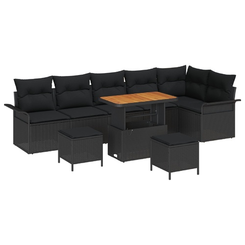 Garden Sofa Set with Cushion with Storage 9 pcs Black