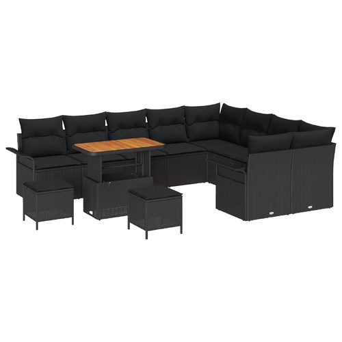Garden Sofa Set with Cushion with Storage 12 pcs Black