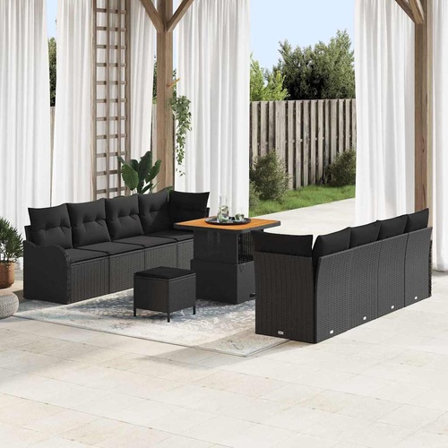 Garden Sofa Set with Cushion with Storage 11 pcs Black