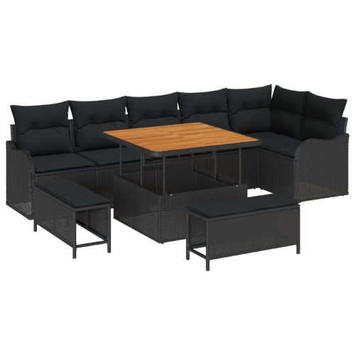 Garden Sofa Set with Cushion with Storage 9 pcs Black