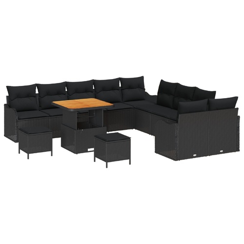 Garden Sofa Set with Cushion with Storage 13 pcs Black