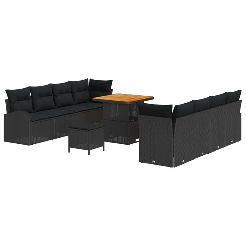 Garden Sofa Set with Cushion with Storage 11 pcs Black