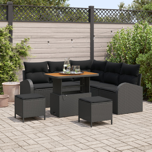 Garden Sofa Set with Cushion with Storage 8 pcs Black