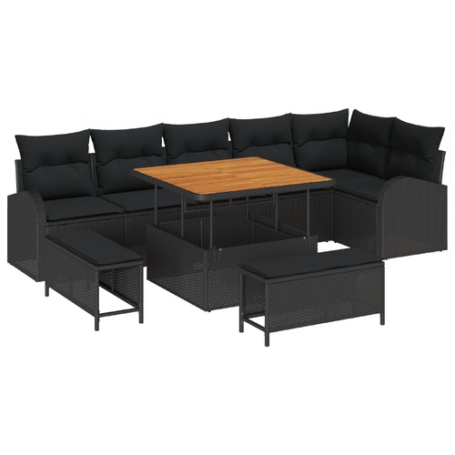 Garden Sofa Set with Cushion with Storage 9 pcs Black