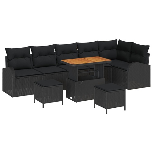 Garden Sofa Set with Cushion with Storage 9 pcs Black