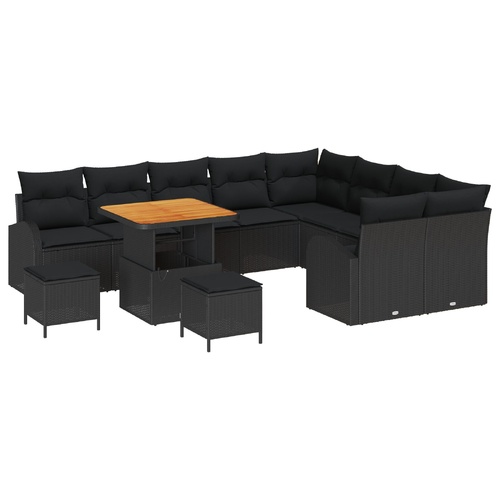 Garden Sofa Set with Cushion with Storage 12 pcs Black