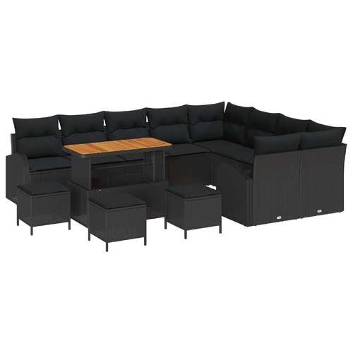 Garden Sofa Set with Cushion with Storage 13 pcs Black
