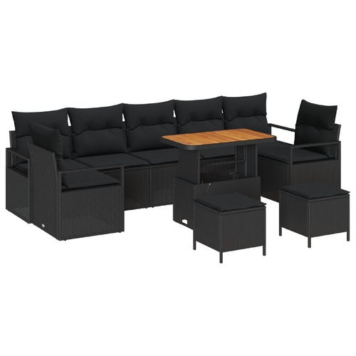 Garden Sofa Set with Cushion with Storage 10 pcs Black