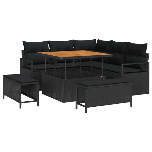 Garden Sofa Set with Cushion with Storage 8 pcs Black