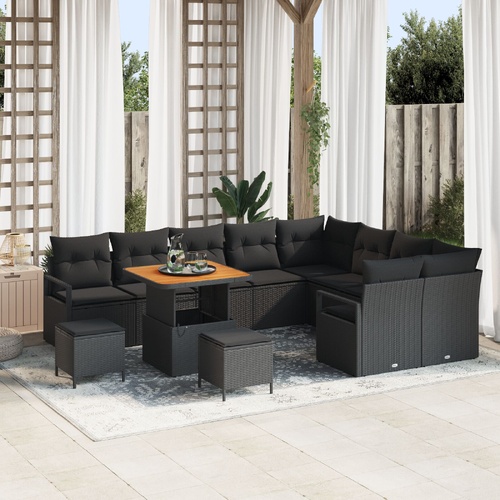 Garden Sofa Set with Cushion with Storage 12 pcs Black