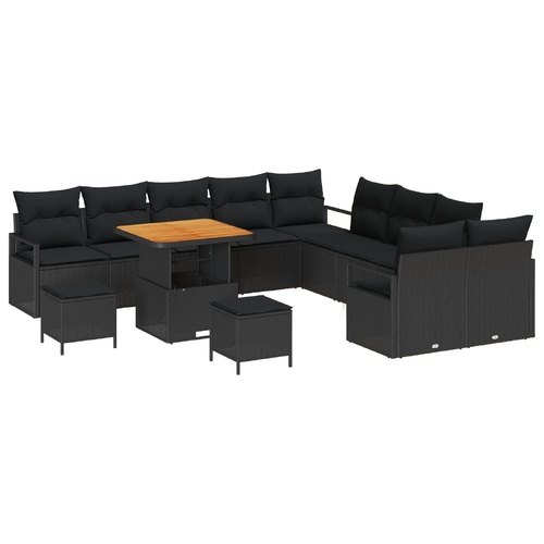 Garden Sofa Set with Cushion with Storage 13 pcs Black