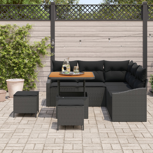 Garden Sofa Set with Cushion with Storage 8 pcs Black