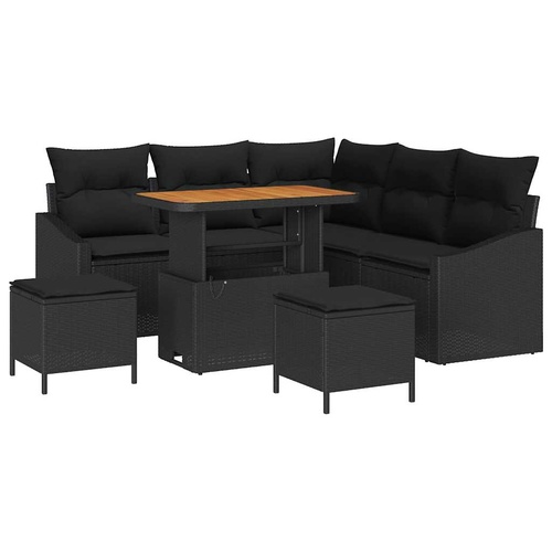Garden Sofa Set with Cushion 8 pcs Black 90 x 55 x 71 cm