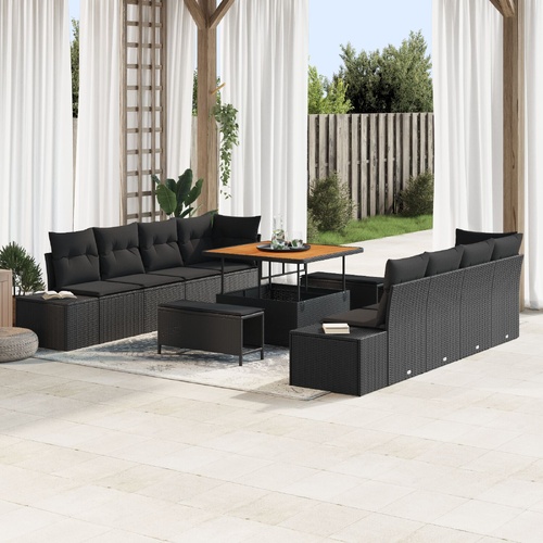 Garden Sofa Set with Cushion with Storage 11 pcs Black