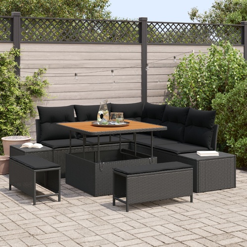 Garden Sofa Set with Storage 8 pcs Black Poly rattan