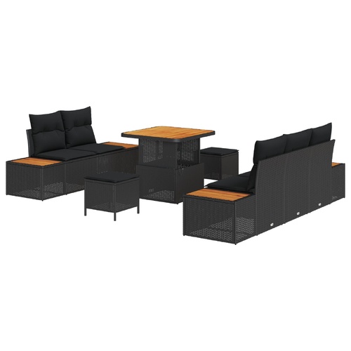 Garden Sofa Set 8 pcs Black Poly Rattan and Powder-Coated Steel