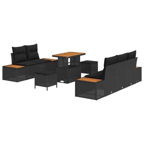 Garden Sofa Set 8 pcs Black Poly Rattan and Powder-Coated Steel