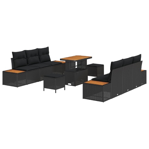 Garden Sofa Set with Cushion 9 pcs Black Poly rattan