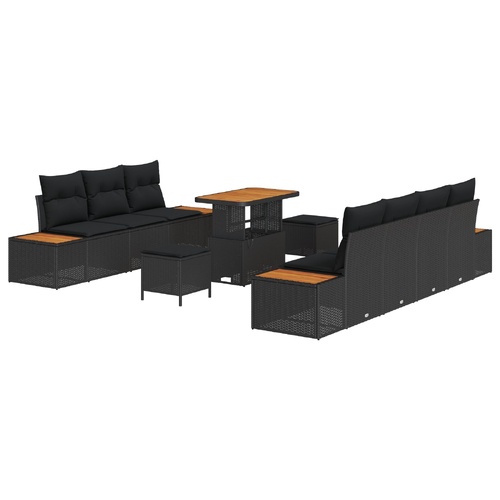 Garden Sofa Set with Cushion 10 pcs Black Poly rattan