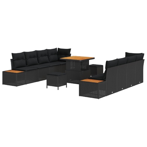 Garden Sofa Set with Cushion 11 pcs Black Poly rattan